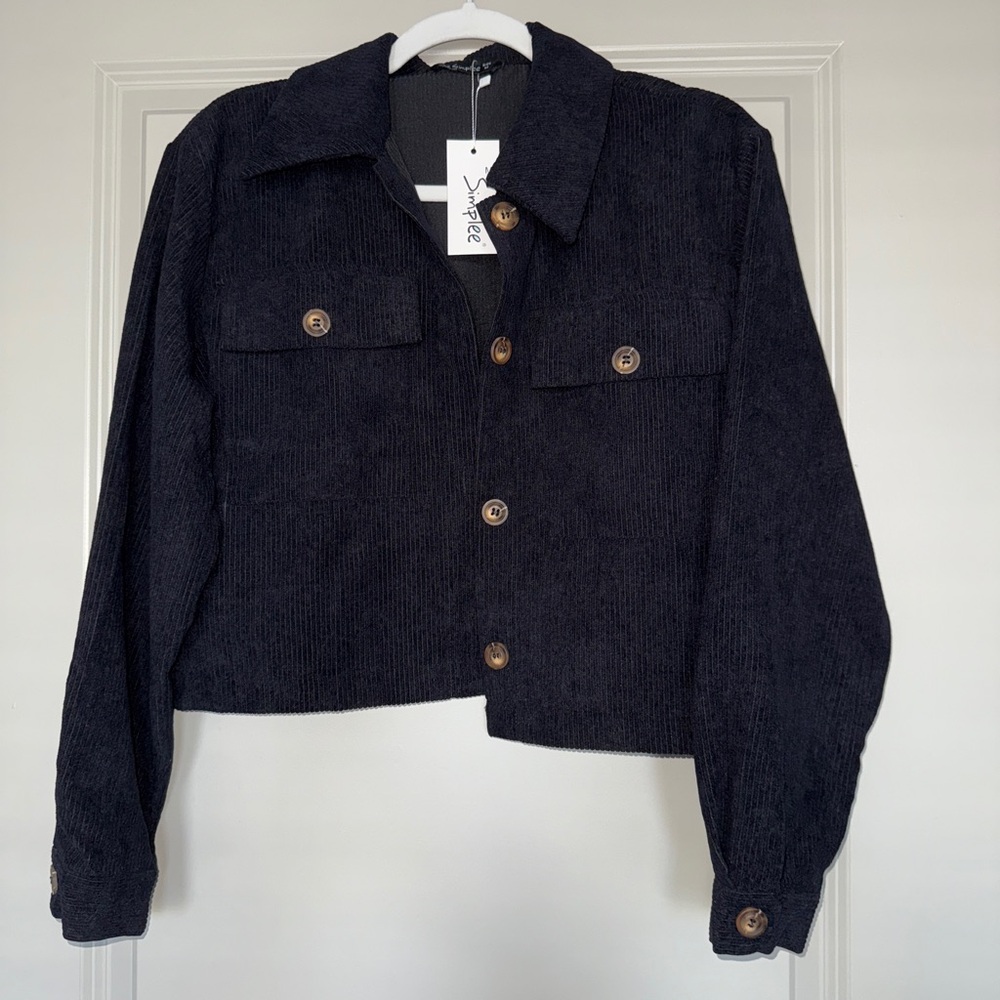 NWT Women's Black Crop Corduroy Jacket